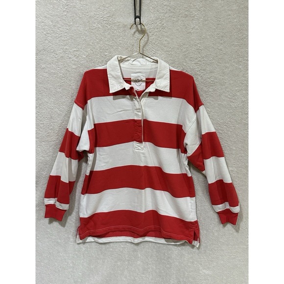 aerie Tops - Aerie Women Small Prep Rally Rugby Sweatshirt Red White Striped Oversized Fit